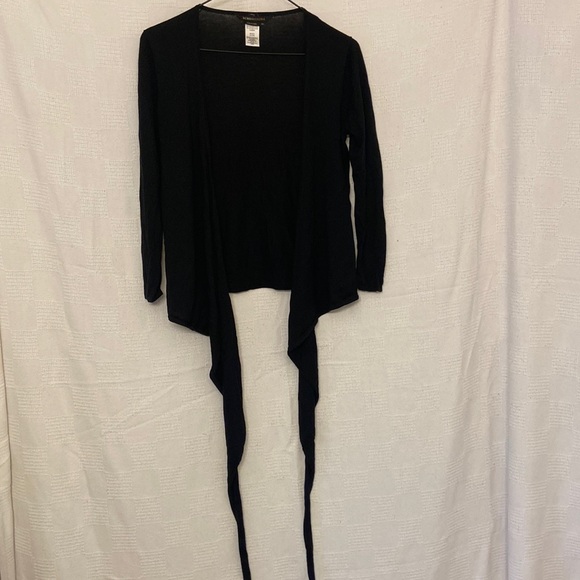 BCBG wrap tie 3/4 length sleeve silk+cotton black sweater, size US XS - Picture 2 of 7